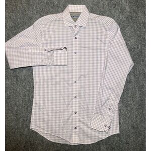 Twillory Dress Shirt Mens 15 32/33 Tailored Fit Non Iron Purple Cotton Check